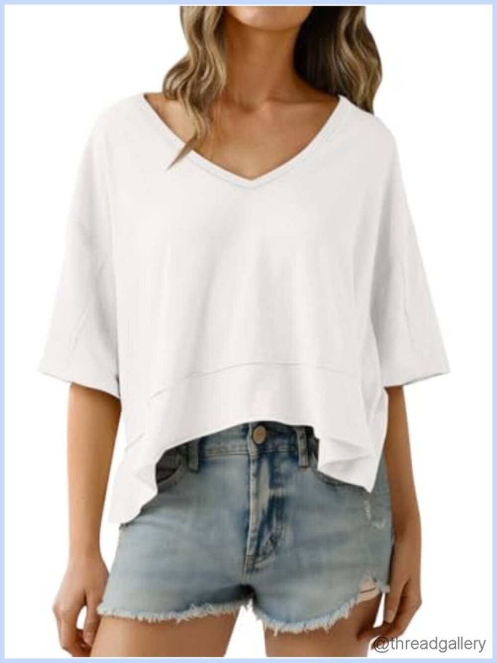 Oversized Crop T-Shirt V-Neck Short Sleeve Boxy Top